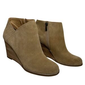 Lucky Brand Yakeena Versatile Wear Tan Suede Zipper Wedge Ankle Boots 9M